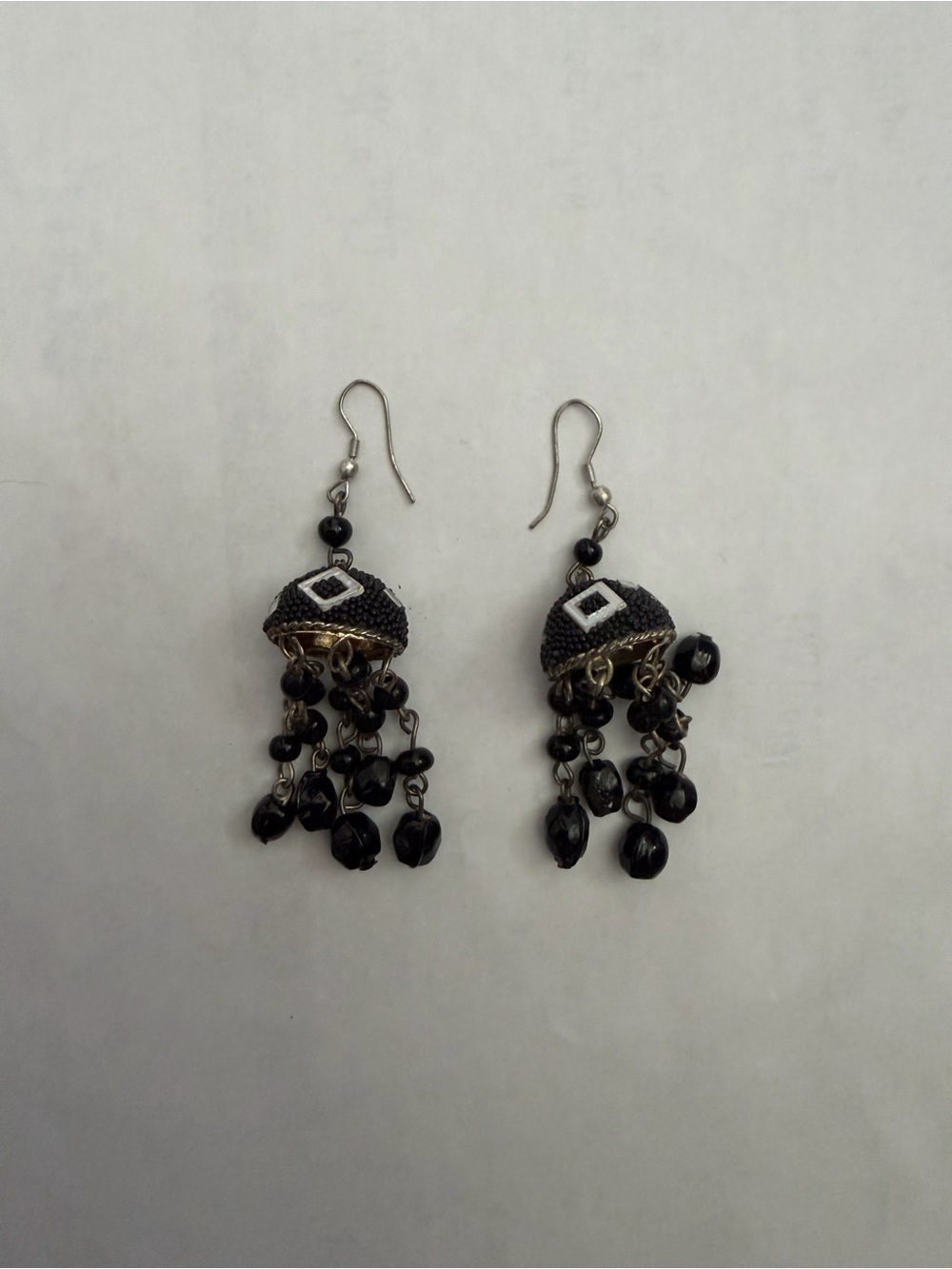 Black Bead Dangle Earrings